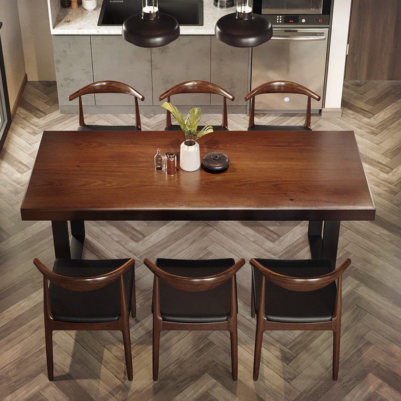 Industrial Double Pedestal Dining Table Rectangle Pine Solid Wood Dining Table