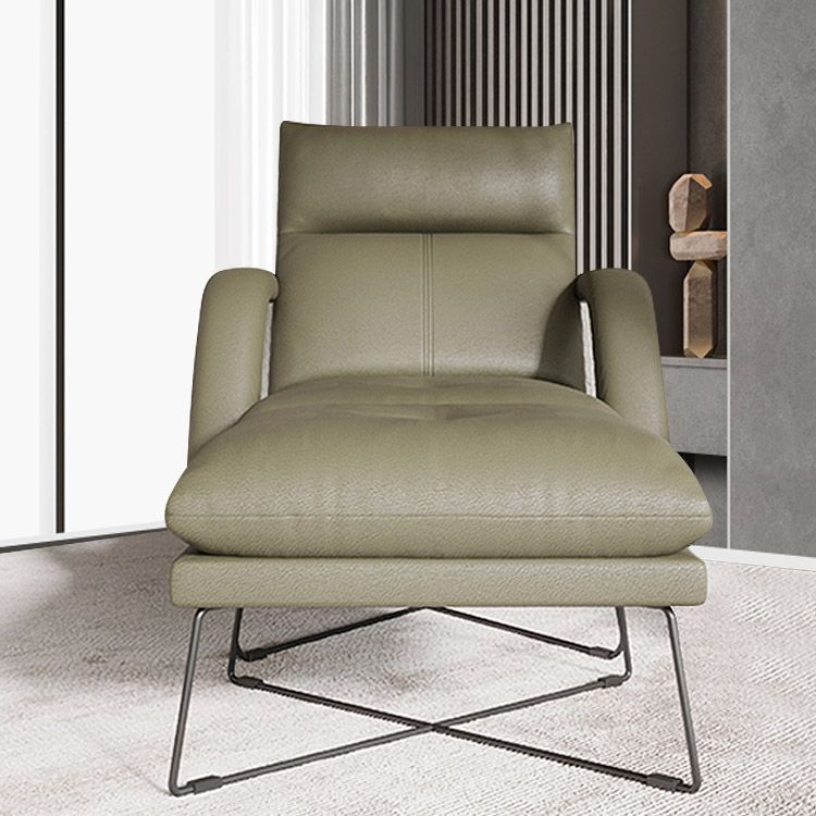 Metalen frame standaard ligstoel vaste kleur lederen reclinner stoel met poef