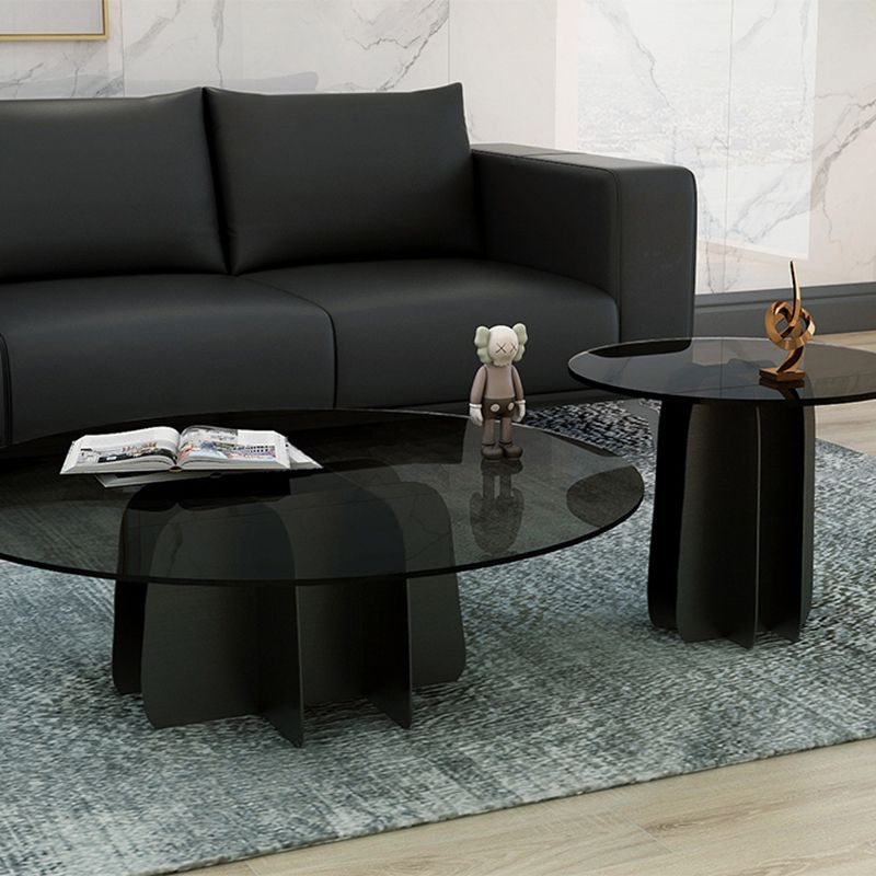 Modern Style White Slate & Grey Glass Top Iron Craft Round Coffee Table Clearhalo 'Coffee & Accent Tables' 'Coffee Tables' 'coffee_tables' 'furn' 'furn_coffee_tables' 'Furniture' 'Living Room Furniture' 1200x1200_48d6547f-6a4b-4015-a0c9-9b5d0c908b46