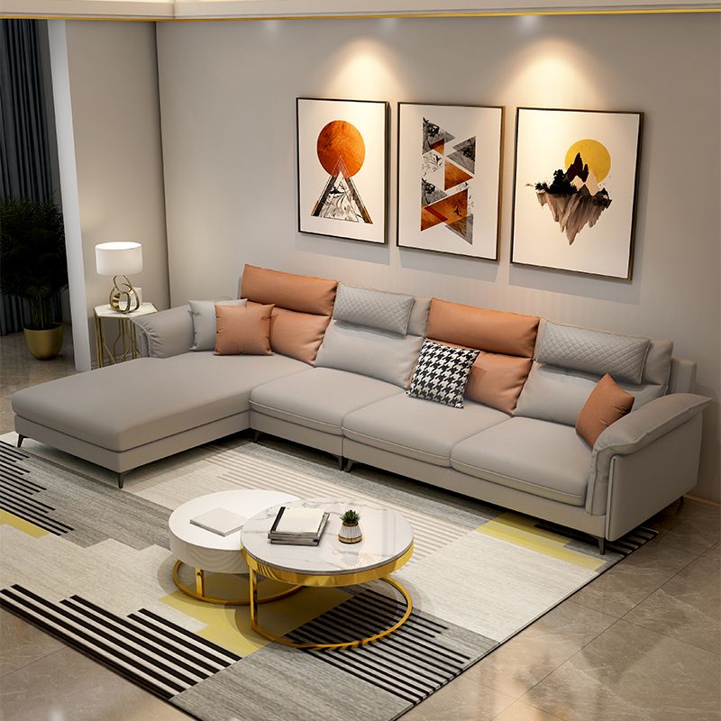 Stain-Resistant L-Shape Flared Arm Sectional Sofa with Chaise for Four People Clearhalo 'furn' 'furn_sectionals' 'Furniture' 'furniture_sectionals' 'kitchen' 'kitchen_sectionals' 'Living Room Furniture' 'Sectionals' 1200x1200_48ddb374-2d26-45f4-ad18-7c6a1be59ac2