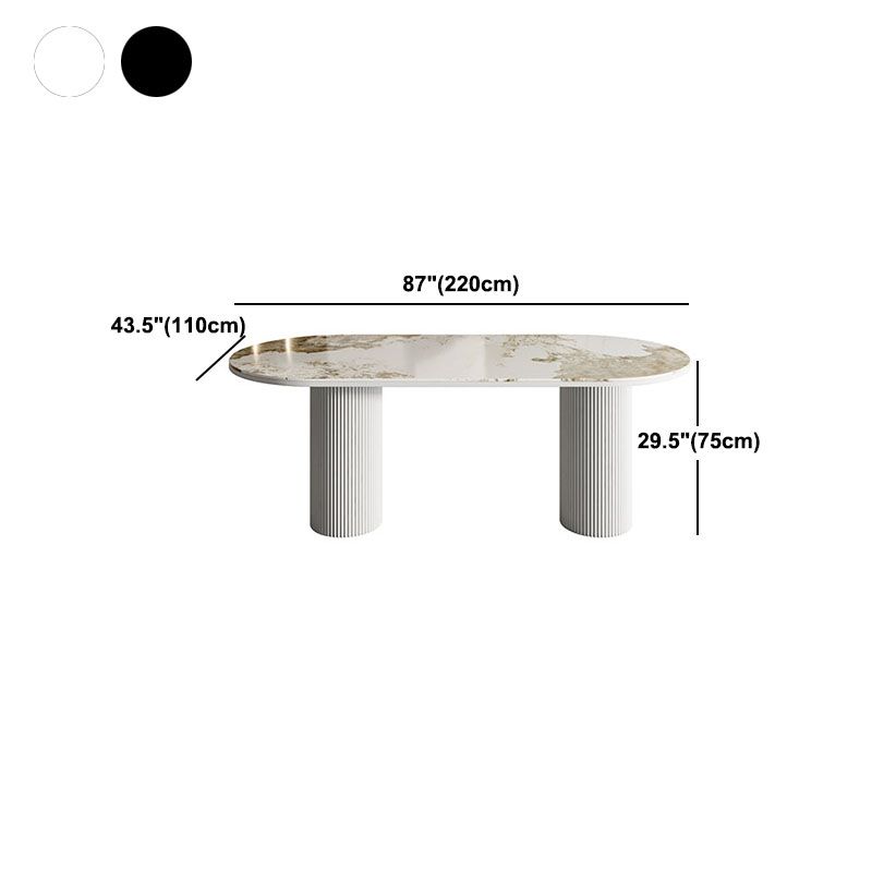 Oval Modern Dining Table Stone Top Metal Double Pedestal Dining Room Table Clearhalo 'Dining Tables & Seating' 'Dining Tables' 'dining_table' 'furn' 'furn_dining_table' 'Furniture' 'furniture_dining_table' 'Kitchen & Dining Furniture' 'kitchen' 'kitchen_dining_table' 1200x1200_48e0efbf-a808-48bf-af0e-804f8f4c1809