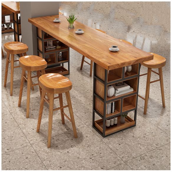 Contemporary Rectangle Bar Table Set 1/2/4/7 Pcs Solid Wood Bar Table and Bar Stools Clearhalo 'Bar Furniture' 'furn' 'furn_home_bar_bar_sets' 'Furniture' 'Home Bars & Bar Sets' 'home_bar_bar_sets' 'Kitchen & Dining Furniture' 1200x1200_48eb22a7-87b3-4159-953b-7753899be683