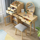 Set di vanità in gomma con sgabello e specchio scandinavo 4 cassetti