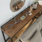 Table de bar moderne de 41,3 po en fer noir, table de salle à manger en bois massif pour patio