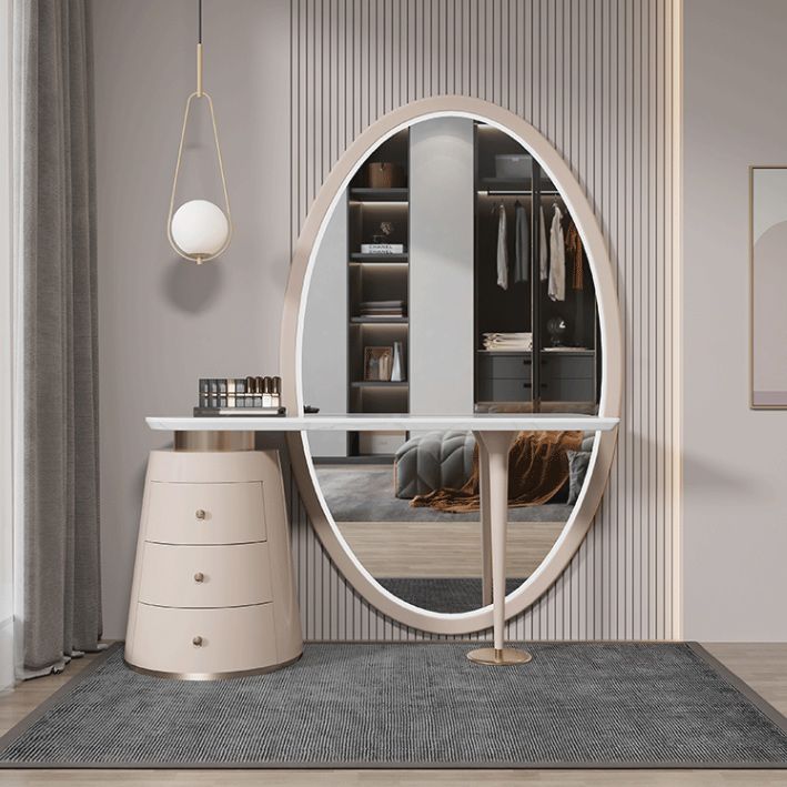 Moderne avec tiroir chambre miroir métallique avec coiffeuse tabouret