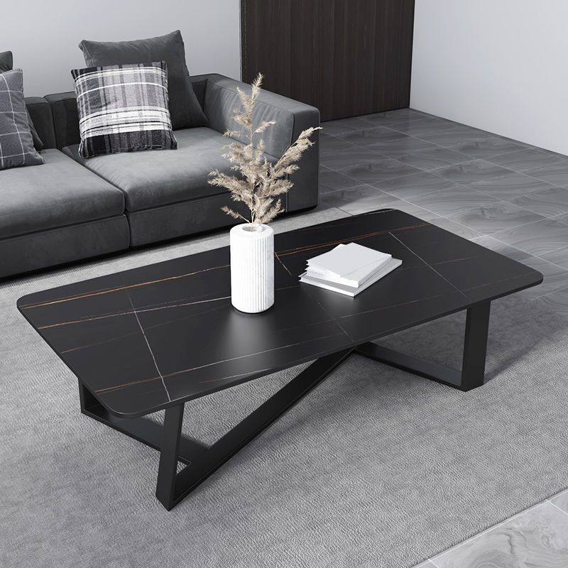 Glam Style Slate Top White Gold/black Top Black Metal Footer Coffee Table Clearhalo 'Coffee & Accent Tables' 'Coffee Tables' 'coffee_tables' 'furn' 'furn_coffee_tables' 'Furniture' 'Living Room Furniture' 1200x1200_48fad114-112a-490c-9783-d0af253bef28