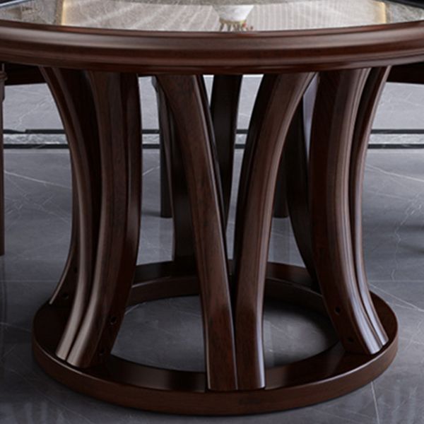 Gray Stone Top Dinette Table with Wooden Base Brown Round Home Dining Table