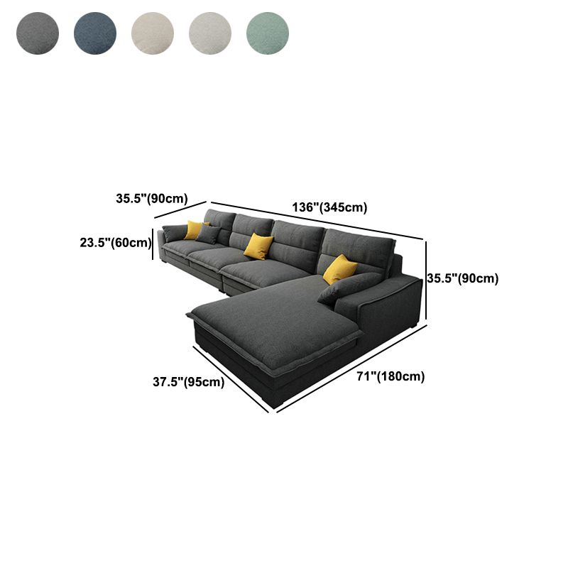 Divano sezionale di lino a forma di divano sezionale stazionario, cuscini posteriori