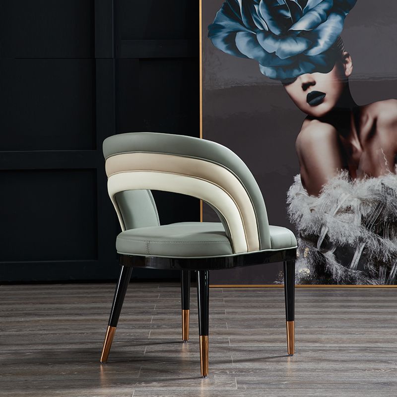 Glam Style Open Back Leather Upholstered Dining Chair with Wooden Legs Clearhalo 'Dining Chairs' 'Dining Tables & Seating' 'dining_chair' 'furn' 'furn_dining_chair' 'Furniture' 'Kitchen & Dining Furniture' 1200x1200_48fdac79-59fa-43f0-a1a7-cd817d5ed9b0