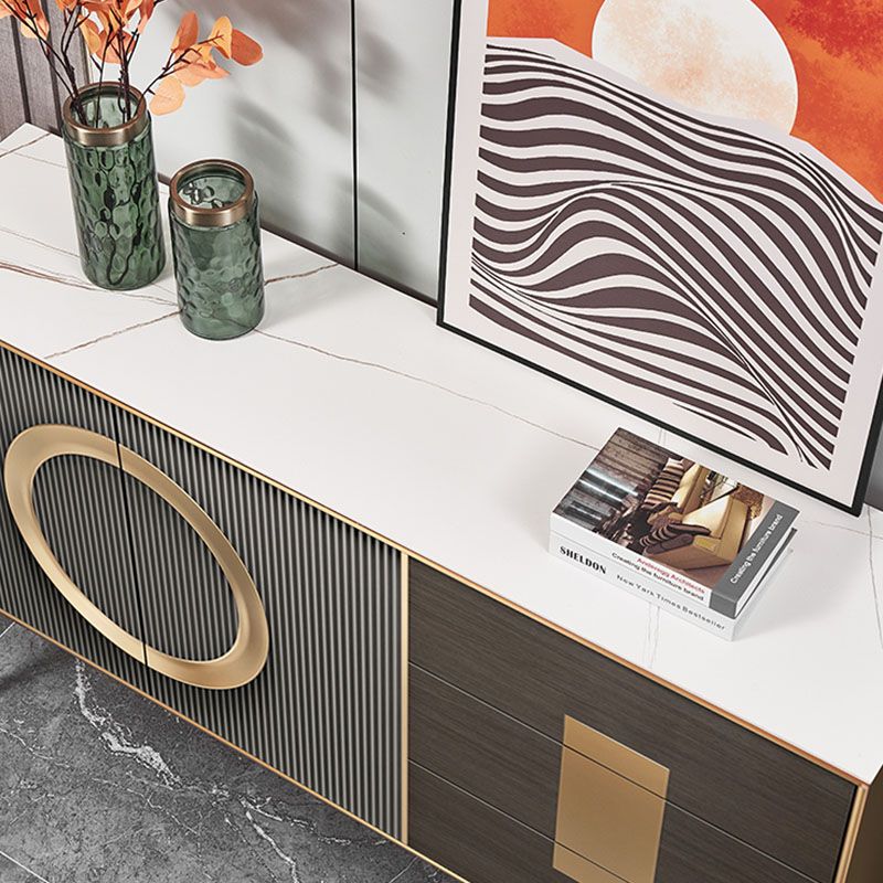 Glam Style 40" Height Sideboard 3 Drawer 2 Doors Cupboard for Living Room Clearhalo 'buffet_sideboard' 'Buffets & Sideboards' 'furn' 'furn_buffet_sideboard' 'Furniture' 'Kitchen & Dining Furniture' 1200x1200_4902a1e6-b195-42fa-82b2-cc7d6875fd41