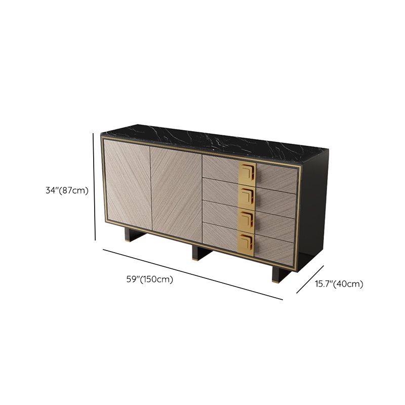 Scheda laterale Glam 4-Drawer Abbazzine nera a 2 porte con base di metallo