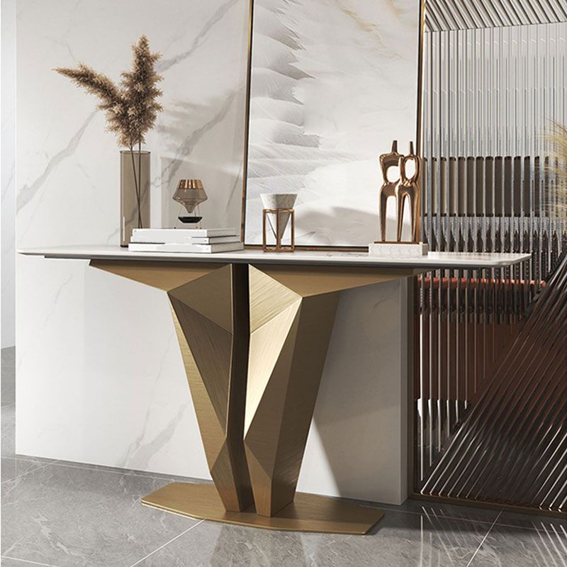 Mesa de acento de consola rectángulo glamoroso con tapa de piedra blanca para Hall
