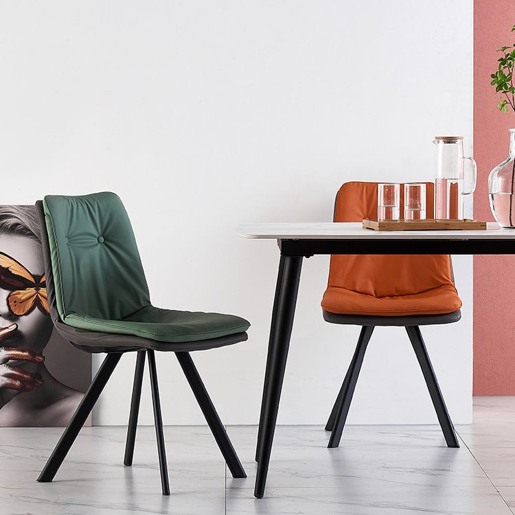 Leather Scandinavian Side Chair Upholstered Armless Dining Chairs with Metal Legs Clearhalo ' kitchen&dining_furn' 'Dining Chairs' 'Dining Tables & Seating' 'dining_chair' 'furn' 'furn_dining_chair' 'Furniture' 'furniture_dining_chair' 'Kitchen & Dining Furniture' 'kitchen' 1200x1200_4910eb20-26ab-47a4-af7a-23b13b3bc720