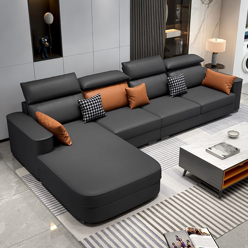 Scandinavian Pillowed Back Cushions Stain-Resistant Faux Leather Sofa