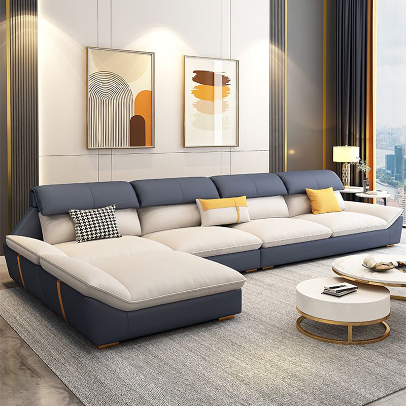 Faux Leather Contemporary Beige Sofa/Sectional for Living Room Clearhalo 'furn' 'furn_sectionals' 'Furniture' 'furniture_sectionals' 'kitchen' 'kitchen_sectionals' 'Living Room Furniture' 'Sectionals' 1200x1200_49158b08-67dc-4f59-b0a6-4c17c930fd9f