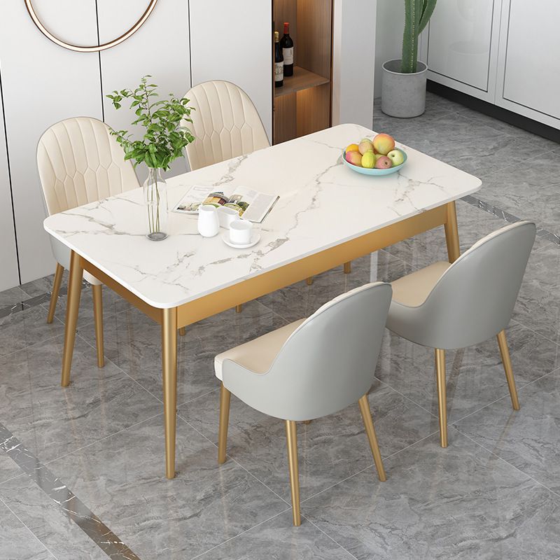Modern Rectangle Dining Table Sintered Stone Top 4 Iron Legs Dining Room Table Clearhalo 'Dining Tables & Seating' 'Dining Tables' 'dining_table' 'furn' 'furn_dining_table' 'Furniture' 'Kitchen & Dining Furniture' 1200x1200_4918e019-67bd-4968-93e3-92e23c3a24f7