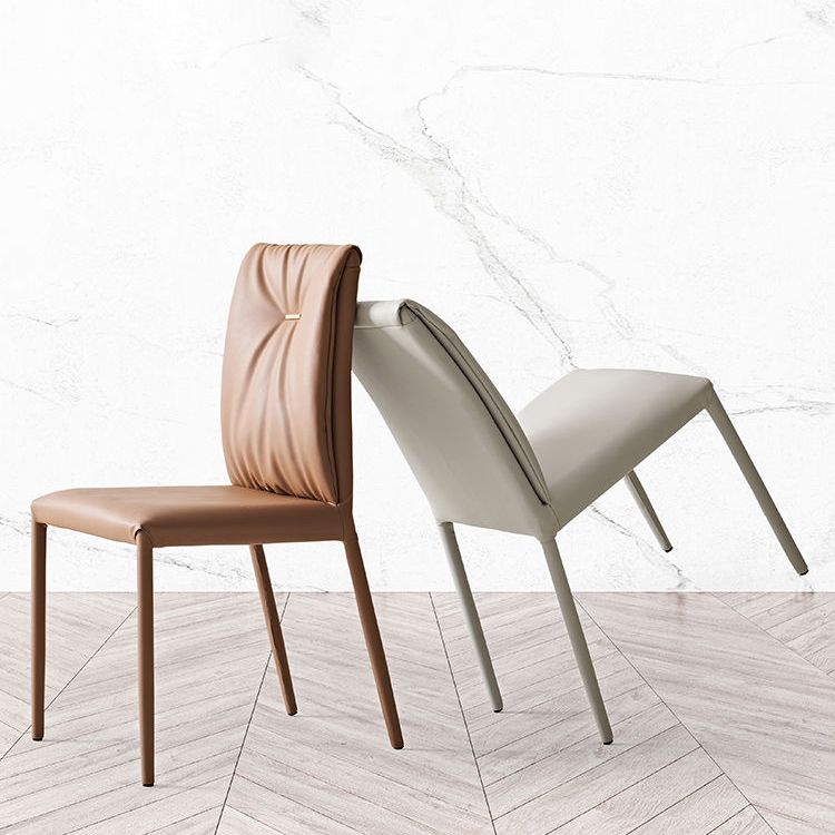 Contemporary Style Leather Dining Side Chairs Solid Back Armless Chairs (Set of 2) Clearhalo ' kitchen&dining_furn' 'Dining Chairs' 'Dining Tables & Seating' 'dining_chair' 'furn' 'furn_dining_chair' 'Furniture' 'furniture_dining_chair' 'Kitchen & Dining Furniture' 'kitchen' 1200x1200_4919a954-360f-40bf-aa65-332dd9b8a6a0