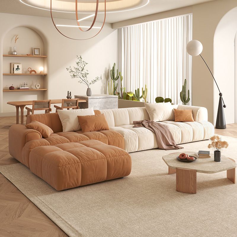 Velvet Round Arm Sectionals 24.8"High Tight Back Sofa with 4 Pillows Clearhalo 'furn' 'furn_sectionals' 'Furniture' 'Living Room Furniture' 'Sectionals' 1200x1200_491ad525-f2ae-434a-ac8e-feb302c66d63