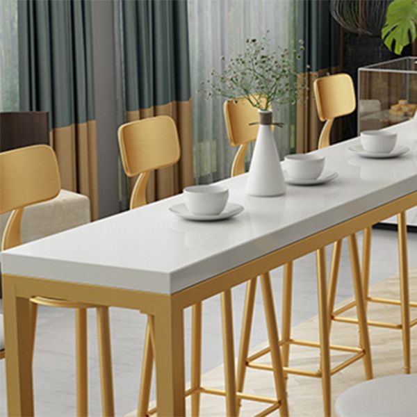 Glam Rectangle Indoor Pub Bar Table Gold Iron Bar Dining Table with Trestle Pedestal Clearhalo 'Bar Furniture' 'Bar Tables' 'bar_tables' 'furn' 'furn_bar_tables' 'Furniture' 'furniture_bar_tables' 'Kitchen & Dining Furniture' 'kitchen&dining_furn' 'kitchen' 1200x1200_491e36fa-8d5e-4fda-bcce-79d914bb1653