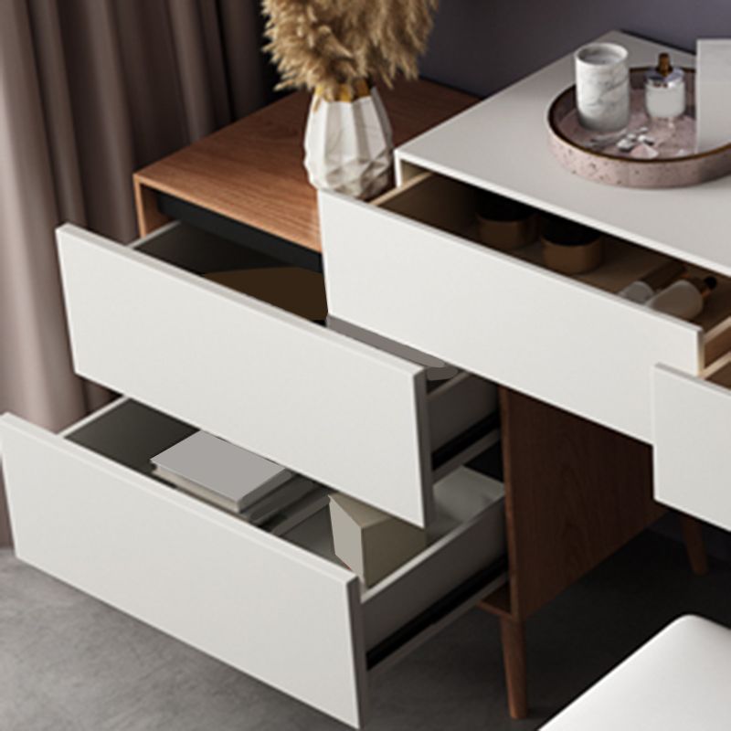 Tavolo da vanità contemporaneo e set di sgabelli con specchio, set di vanità per trucco in legno