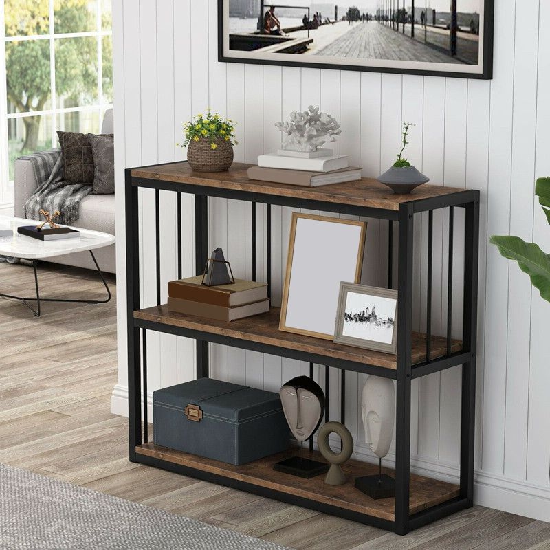 Console del pavimento del pavimento del rettangolo moderno con console in legno massiccio di metà secolo