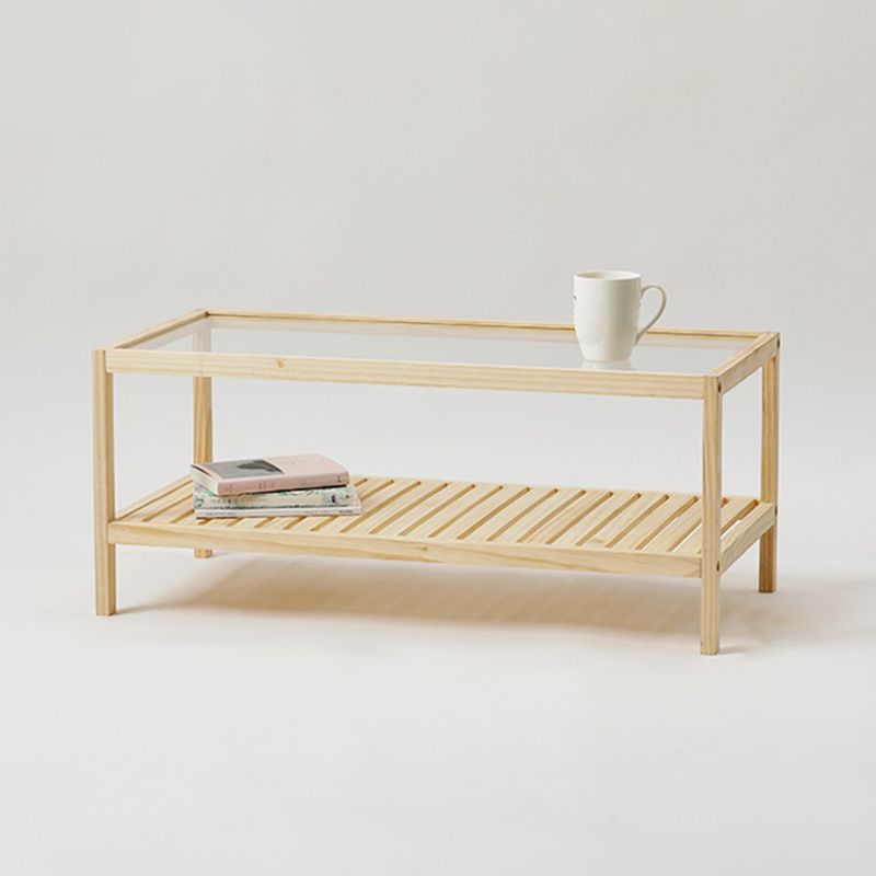 Modern 4 Legs Wood Base Rectangular Acrylic Top Coffee Table with Shelf