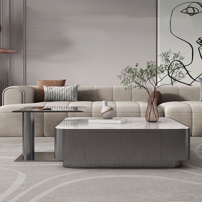 Square Slate Coffee Table Set Contemporary 2 Drawers Cocktail Table Clearhalo 'Coffee & Accent Tables' 'Coffee Tables' 'coffee_tables' 'furn' 'furn_coffee_tables' 'Furniture' 'Living Room Furniture' 1200x1200_4923c749-87f1-46a9-bacc-2bd331f16068