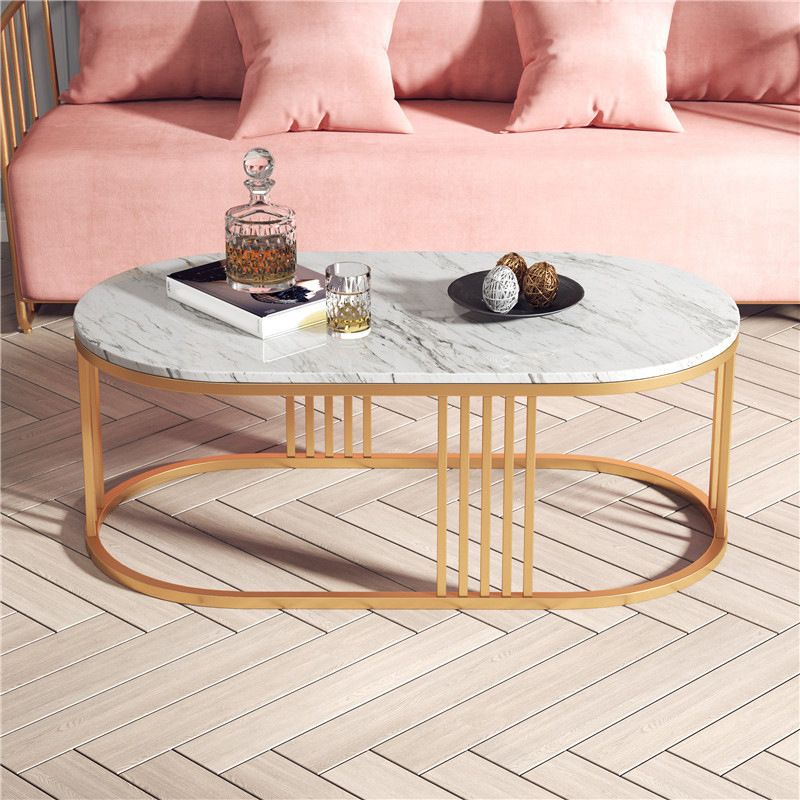 Glam Oval Coffee Table with Marble Top and Iron Frame Base 1 Piece Clearhalo 'Coffee & Accent Tables' 'Coffee Tables' 'coffee_tables' 'furn' 'furn_coffee_tables' 'Furniture' 'Living Room Furniture' 1200x1200_492f5842-cff2-42a2-9c40-0d877b4cc600
