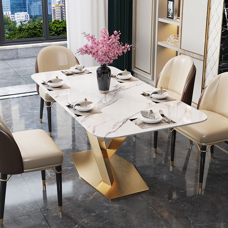 Sintered Stone Top Dining Table Rectangle Table with Gold Metal Pedestal Clearhalo ' dining_table' 'Dining Tables & Seating' 'Dining Tables' 'furn' 'furn_dining_table' 'Furniture' 'furniture_dining_table' 'Kitchen & Dining Furniture' 'kitchen&dining_furn' 'kitchen' 'kitchen_dining_table' 1200x1200_4936afed-6b0c-4778-9b7d-885350fffd51