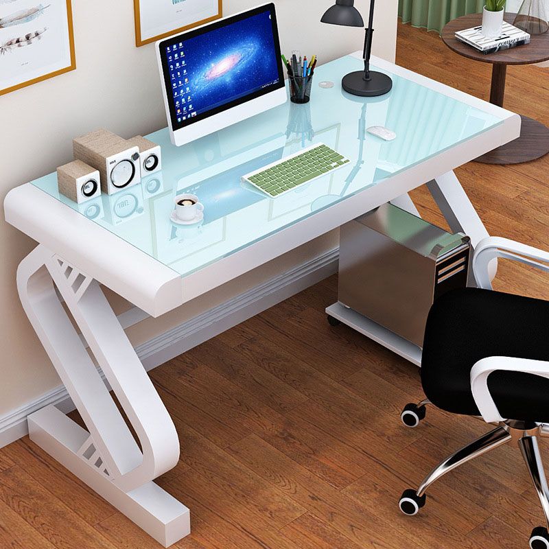 Contemporary Glass Office Desk Rectangular Gaming Desk with Metal Legs Clearhalo 'furn' 'furn_office_desk' 'Furniture' 'Office Desks' 'Office Furniture' 'office_desk' 1200x1200_4937f89b-7c4d-4382-8ddc-360595f241bd