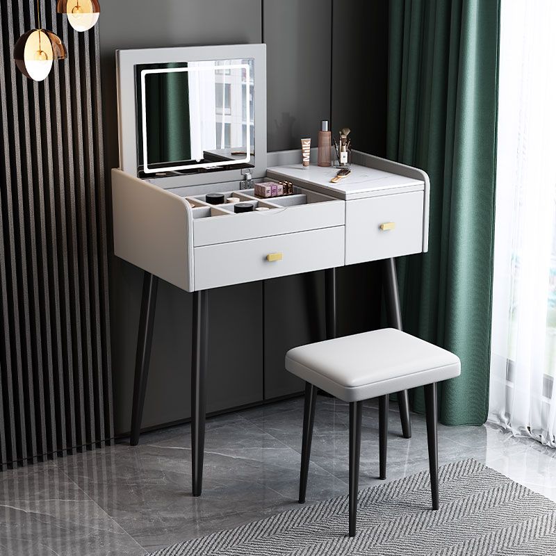 Flip Vanity in marmo singolo con sgabello imbottito Specchio a specchio da vanità