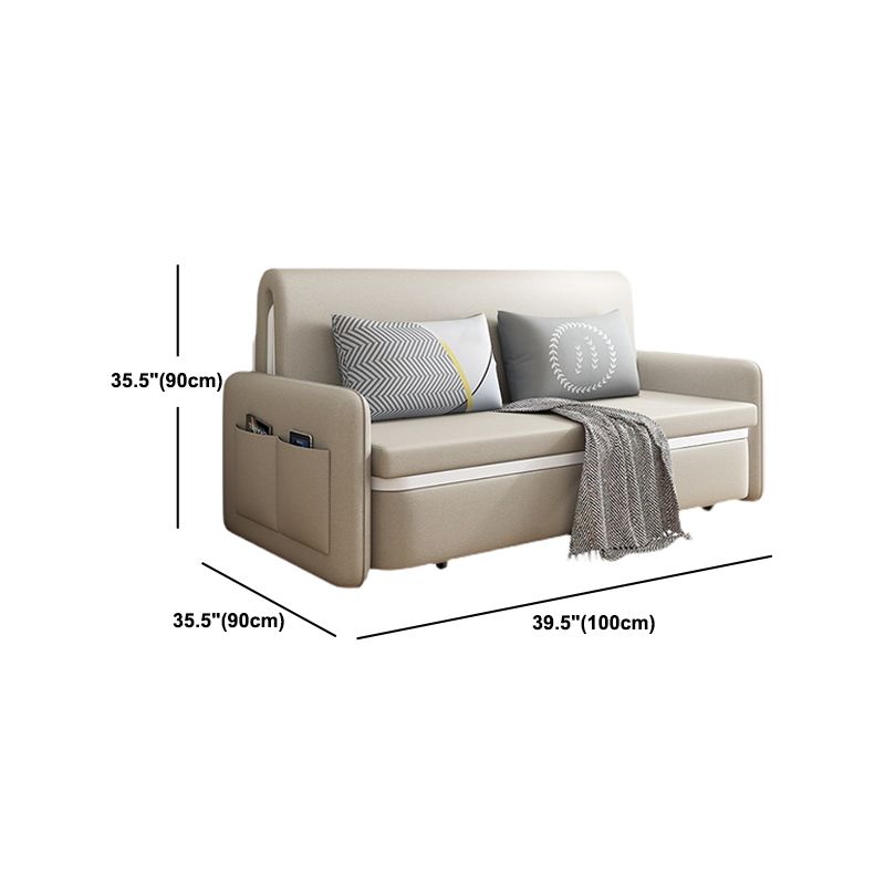 Sofá moderno de cuero de color beige color beige con almacenamiento de bolsillo