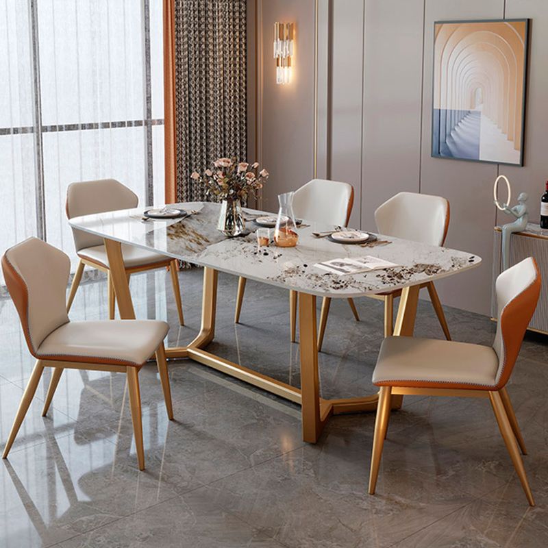 Glam 1/2/7 Pieces Dining Table Set with Sintered Stone Top Stainless Steel Dinette Set Clearhalo 'Dining Room Sets' 'Dining Tables & Seating' 'dining_room_set' 'furn' 'furn_dining_room_set' 'Furniture' 'furniture_dining_room_set' 'Kitchen & Dining Furniture' 1200x1200_493cc9d8-a1d0-46ee-8ab8-baf2b77a0371