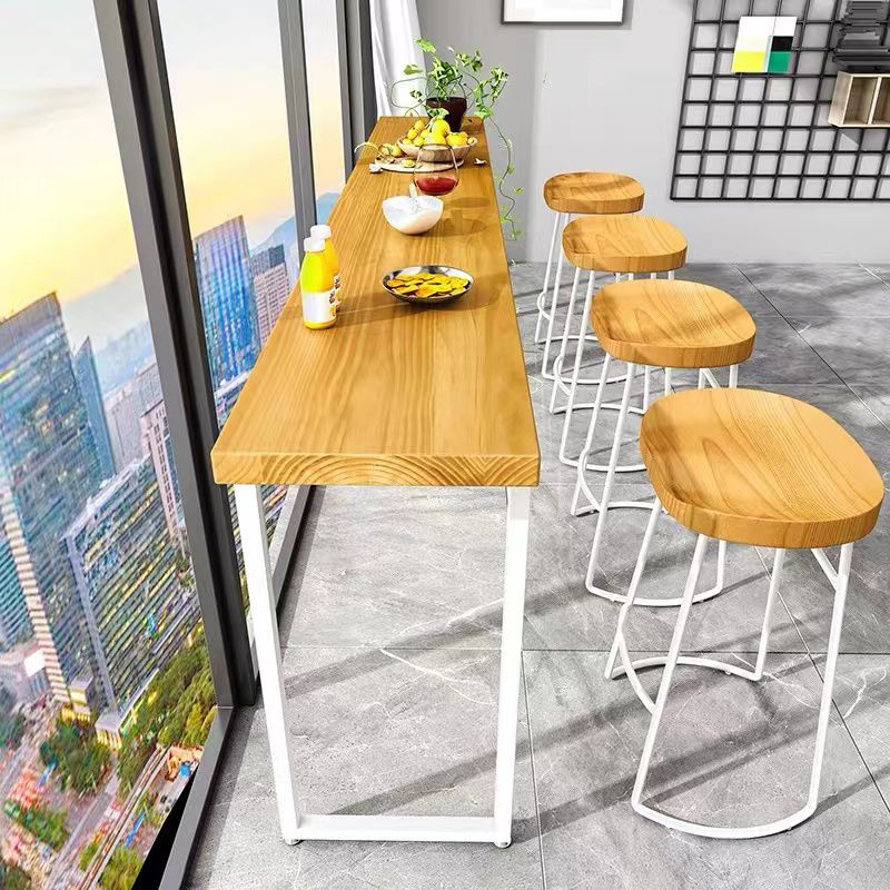 Modern White Iron Bar Dining Table Rectangle Pine Wood Indoor Bistro Table Clearhalo 'Bar Furniture' 'Bar Tables' 'bar_tables' 'furn' 'furn_bar_tables' 'Furniture' 'furniture_bar_tables' 'Kitchen & Dining Furniture' 1200x1200_493dae0e-5d7c-40c0-8015-31383c09a7ea