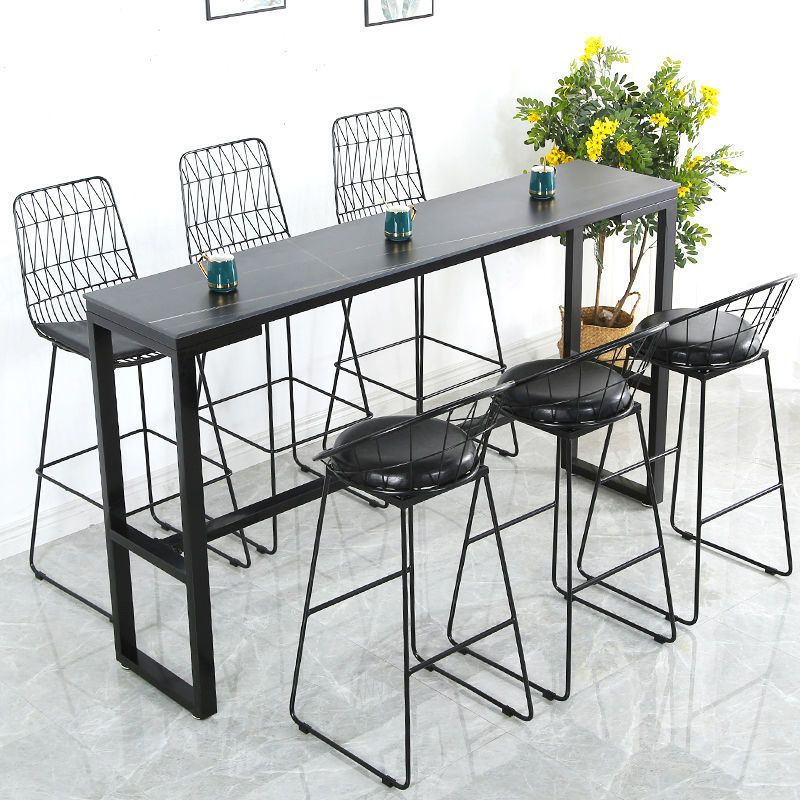 Nordic Rectangle Bar Table 42-inch Height Iron Pedestal Bistro Table Clearhalo 'Bar Furniture' 'Bar Tables' 'bar_tables' 'furn' 'furn_bar_tables' 'Furniture' 'furniture_bar_tables' 'Kitchen & Dining Furniture' 1200x1200_494166e6-1c9a-45de-aa7c-3393f3ad8772