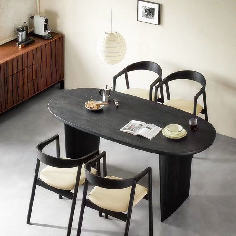 Eetkamer eettafel dubbele voetstuk houten eettafel in zwart