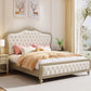 Queen Size Victoriaans houten bedframe getuft gestoffeerd standaardbed in beige