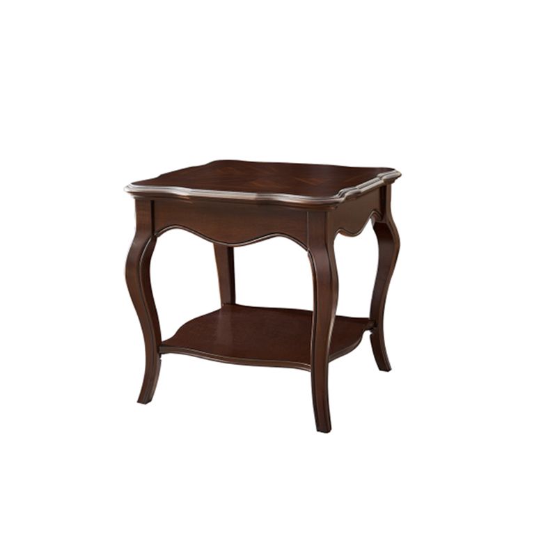 Wood Brown Square Modern Block Side Table Pedestal End Table