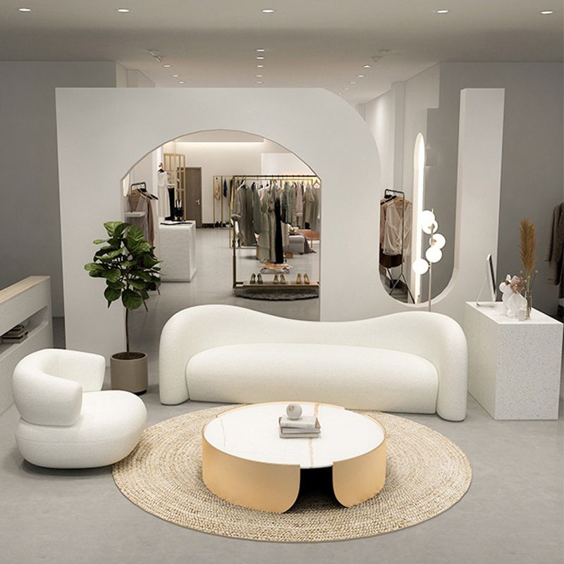 Curved Wool Sofa White Contemporary Sloped Armed Sofa - 33.46" D Clearhalo 'furn' 'furn_sofas' 'Furniture' 'Living Room Furniture' 'Sofa' 'sofas' 1200x1200_494a0095-02a4-497b-a366-8becfd2cf087