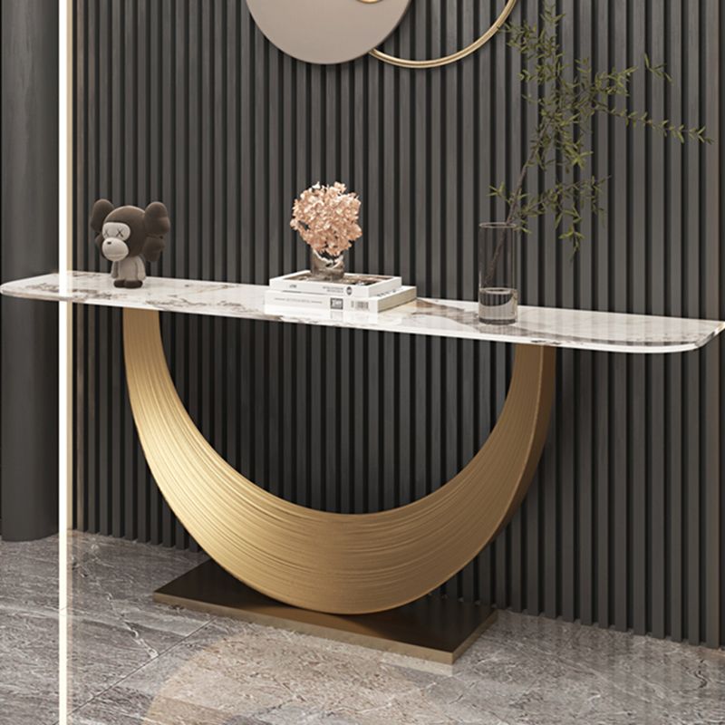 Half Moon Contemporary Console Table in Grey/Gold Stone Console Sofa Table