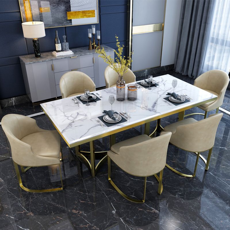 Luxury Sintered Stone Top Kitchen Table Rectangle Table with Gold Double Pedestal Clearhalo 'Dining Tables & Seating' 'Dining Tables' 'dining_table' 'furn' 'furn_dining_table' 'Furniture' 'furniture_dining_table' 'Kitchen & Dining Furniture' 1200x1200_494d1e7e-cca1-4b43-8f48-06756537f939