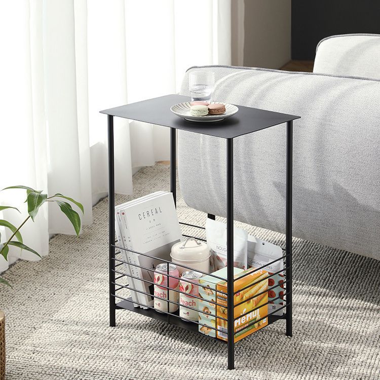 23.62" Tall Rectangular Side Accent Table Metal 4 Legs End Table