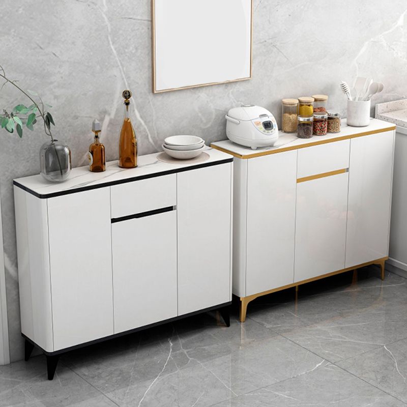 Cena in vetro Sideboard Sideboard White Mirroring Board con gambe metalliche