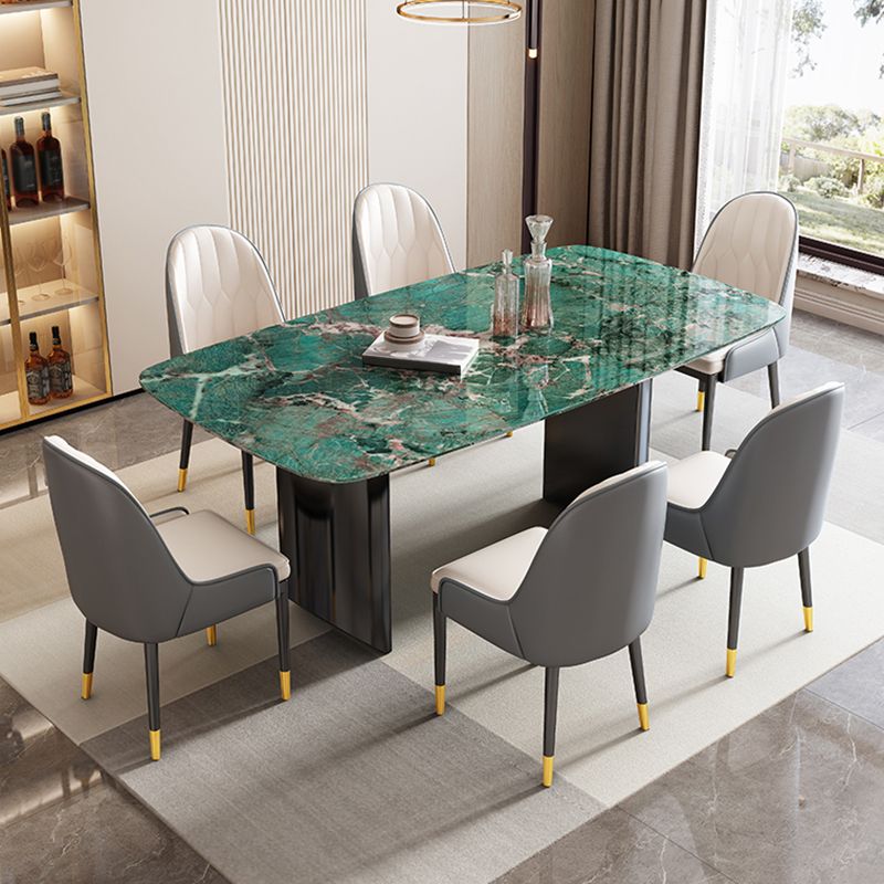 Mesa de comedor con pedestal doble, mesa de comedor rectangular para cocina