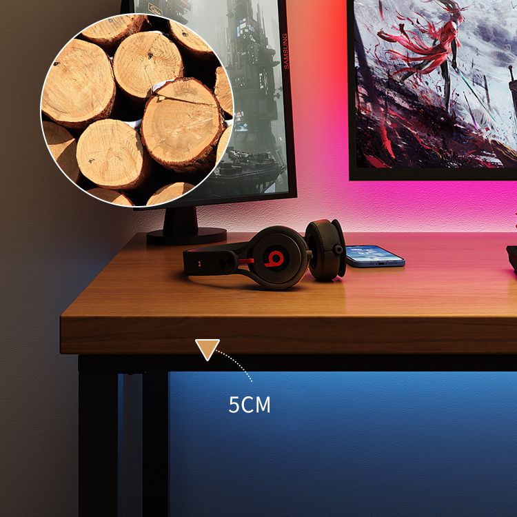 Rectangular Writing Desk Solid Wood Top Desk with Metal Black Legs