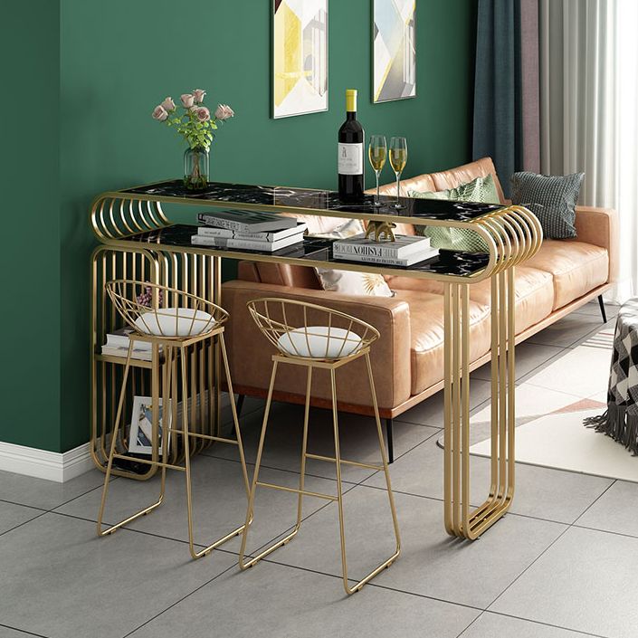 Glam Wood Pub Table with Rectangle Table Top Gold Double Pedestal Table - 42" H Clearhalo 'Bar Furniture' 'Bar Tables' 'bar_tables' 'furn' 'furn_bar_tables' 'Furniture' 'furniture_bar_tables' 'Kitchen & Dining Furniture' 1200x1200_4961aa2b-50b7-4b48-9c54-90e1bf54ec39