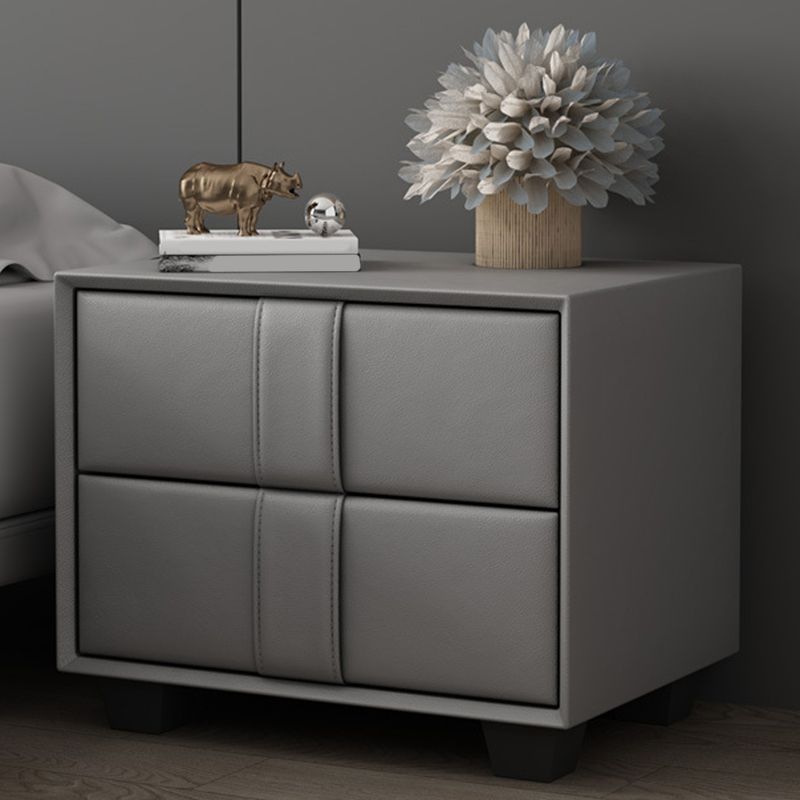 Modern Style with Two Drawer Grey/off-white/brown/leather Nightstand