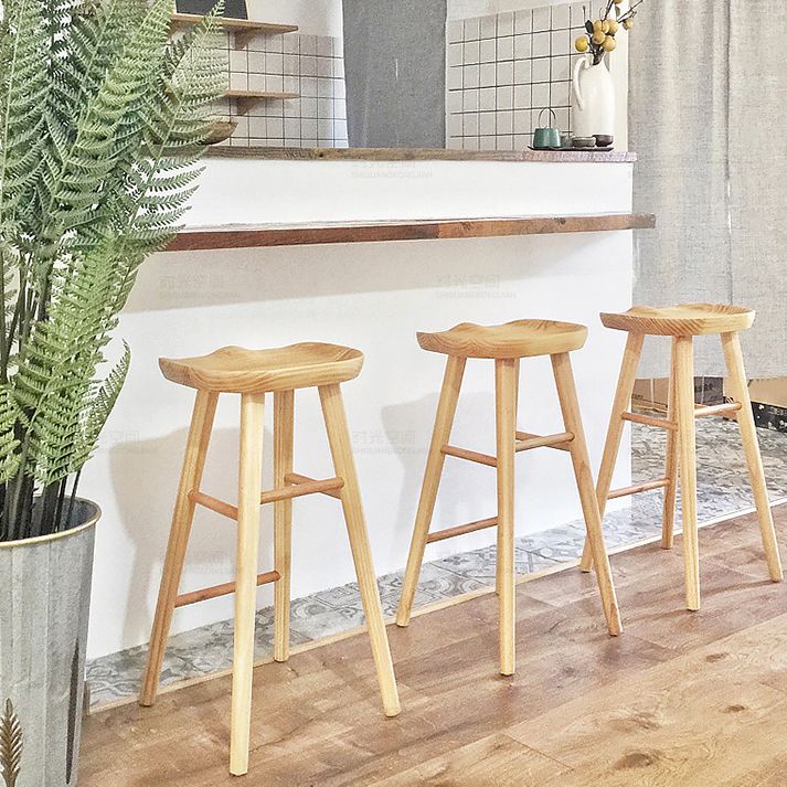 Modern Armless Backless Counter Stool Pine Wood Bar Stool with Pedal