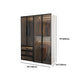 Brown Glass Door Wardrobe for Home Contemporary Hinged Door Storage Cabinet