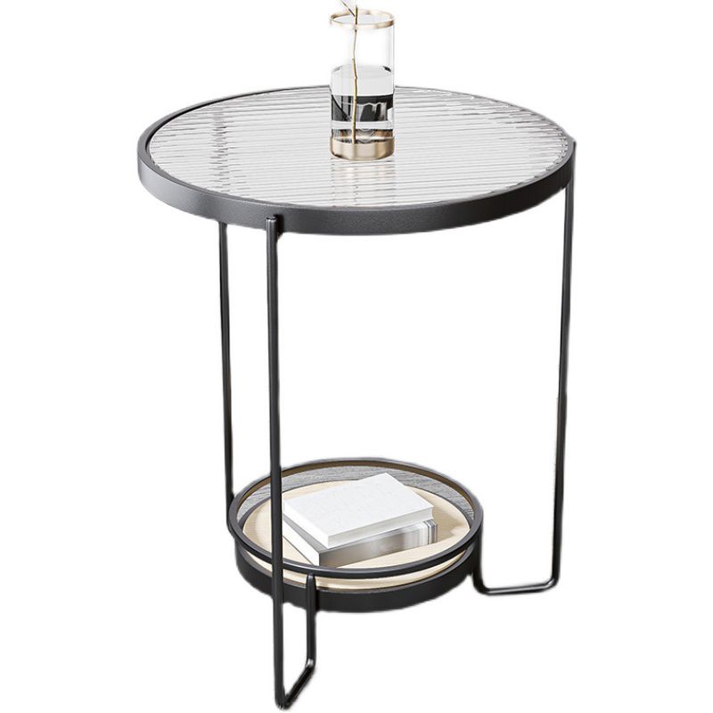 23.6" Tall Round Glass Top Side Table Iron Frame Base End Table with Shelf Clearhalo 'Coffee & Accent Tables' 'End & Side Tables' 'end_side_tables' 'furn' 'furn_end_side_tables' 'Furniture' 'Living Room Furniture' 1200x1200_4971191b-0bb7-42ba-99eb-8f67baf169d5